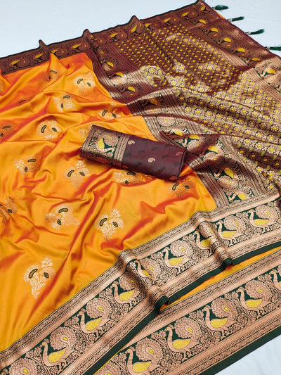Resonant Yellow Paithani Silk Saree With Bewitching Blouse Piece
