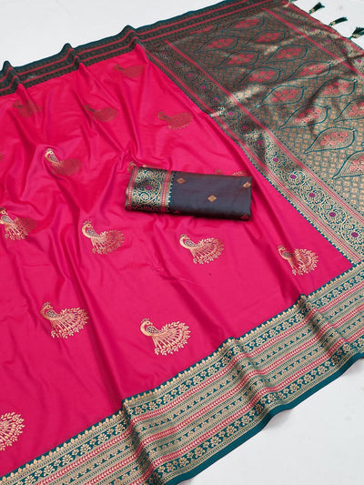 Precious Dark Pink Paithani Silk Saree With Staring Blouse Piece