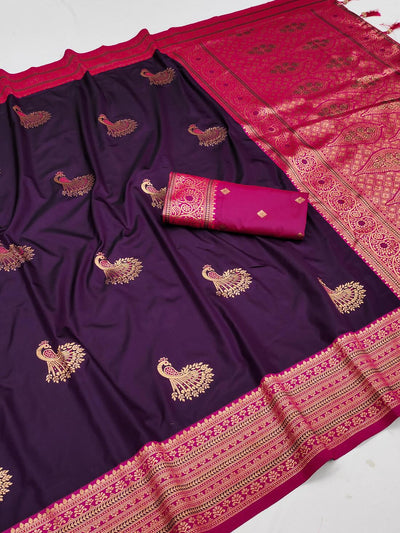 Dazzling Purple Paithani Silk Saree With Prominent Blouse Piece