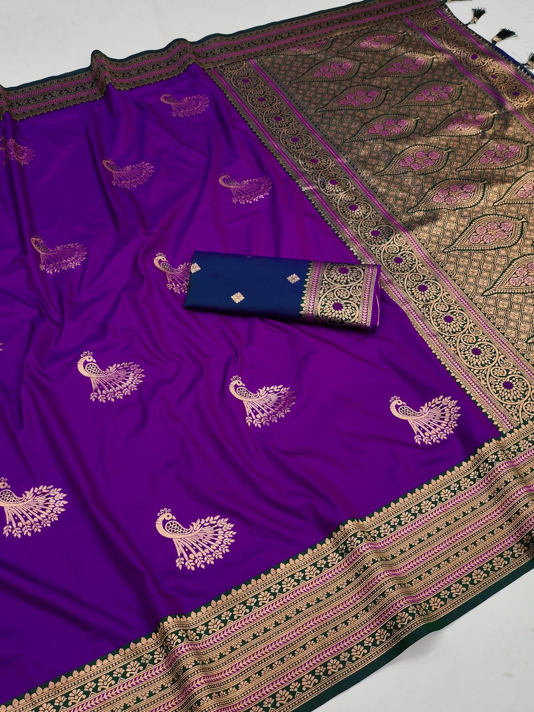 Glamorous Royal Purple Paithani Silk Saree With Jazzy Blouse Piece