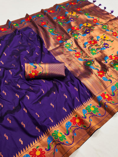 Cynosure Purple Paithani Silk Saree With Eloquence Blouse Piece