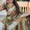 Gratifying Mehndi Soft Banarasi Silk Saree With Scrupulous Blouse Piece