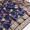 Stunner Navy Blue Soft Banarasi Silk Saree With Comely Blouse Piece