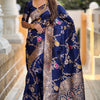 Stunner Navy Blue Soft Banarasi Silk Saree With Comely Blouse Piece