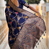 Stunner Navy Blue Soft Banarasi Silk Saree With Comely Blouse Piece