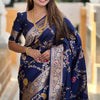 Stunner Navy Blue Soft Banarasi Silk Saree With Comely Blouse Piece