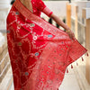 Incredible Red Soft Banarasi Silk Saree With Alluring Blouse Piece