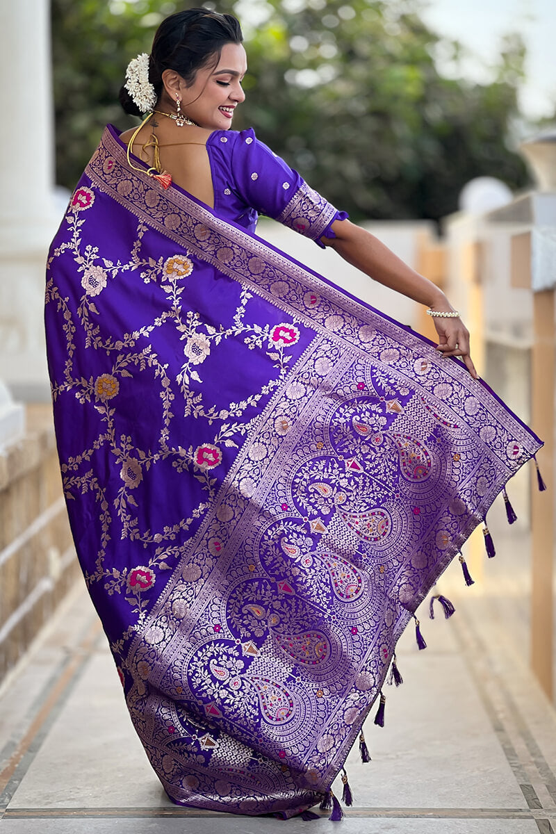 Proficient Royal Purple Soft Banarasi Silk Saree With Enigmatic Blouse Piece
