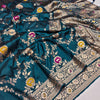 Effulgent Teal Blue Soft Banarasi Silk Saree With Embellished Blouse Piece