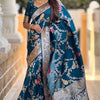 Effulgent Teal Blue Soft Banarasi Silk Saree With Embellished Blouse Piece