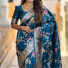 Effulgent Teal Blue Soft Banarasi Silk Saree With Embellished Blouse Piece