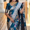 Effulgent Teal Blue Soft Banarasi Silk Saree With Embellished Blouse Piece
