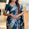 Effulgent Teal Blue Soft Banarasi Silk Saree With Embellished Blouse Piece