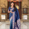 Desuetude Blue Soft Banarasi Silk Saree With Evocative Blouse Piece