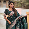 Gossamer Dark Green Soft Banarasi Silk Saree With Lagniappe Blouse Piece