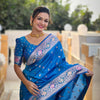 Palimpsest Firozi Soft Banarasi Silk Saree With Smashing Blouse Piece