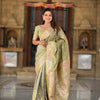 Imaginative Mehndi Soft Banarasi Silk Saree With Glittering Blouse Piece