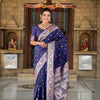 Panache Navy Blue Soft Banarasi Silk Saree With Rhapsodic Blouse Piece