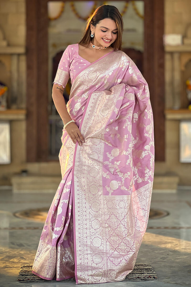 Wonderful Baby Pink Soft Banarasi Silk Saree With Attractive Blouse Piece