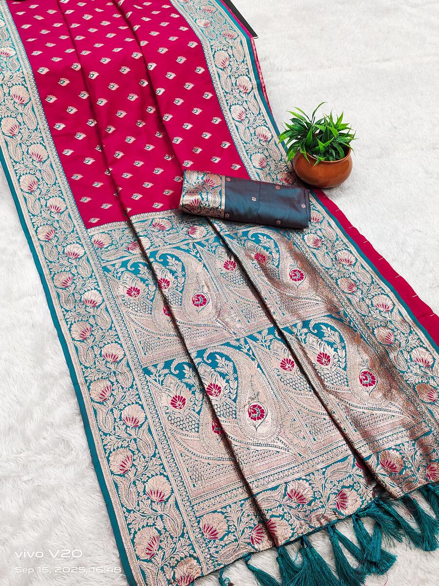 Unequalled Dark Pink Soft Banarasi Silk Saree With Scintilla Blouse Piece