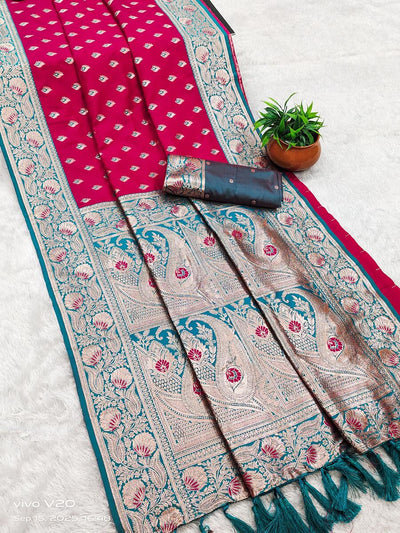 Unequalled Dark Pink Soft Banarasi Silk Saree With Scintilla Blouse Piece
