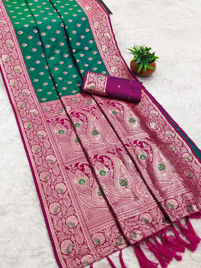 Profuse Green Soft Banarasi Silk Saree With Fancifull Blouse Piece