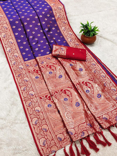 Imaginative Purple Soft Banarasi Silk Saree With Ailurophile Blouse Piece