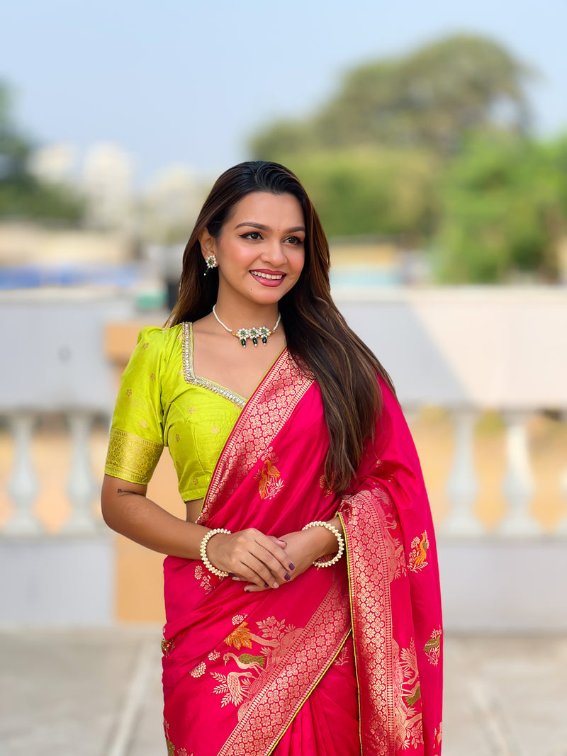 Radiant Dark Pink Soft Banarasi Silk Saree With Beautiful Blouse Piece