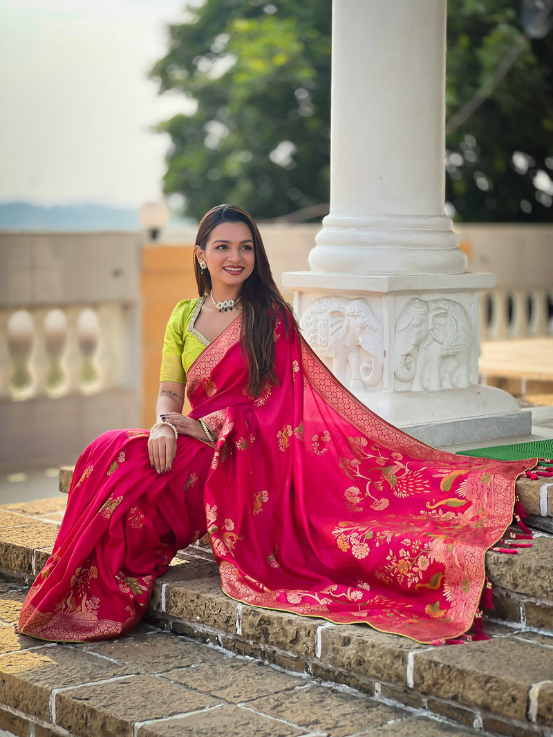 Radiant Dark Pink Soft Banarasi Silk Saree With Beautiful Blouse Piece