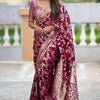 Alluring Wine Soft Banarasi Silk Saree With Gratifying Blouse Piece