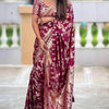 Alluring Wine Soft Banarasi Silk Saree With Gratifying Blouse Piece