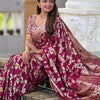Alluring Wine Soft Banarasi Silk Saree With Gratifying Blouse Piece