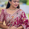 Alluring Wine Soft Banarasi Silk Saree With Gratifying Blouse Piece