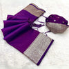 Pretty Purple Soft Banarasi Silk Saree With Ethnic Blouse Piece