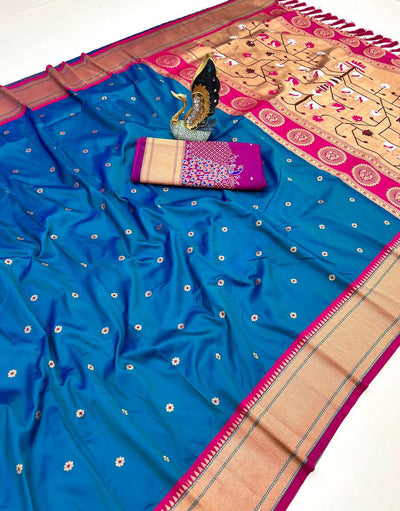 Scrumptious Firozi Paithani Silk Saree With Super classy Blouse Piece