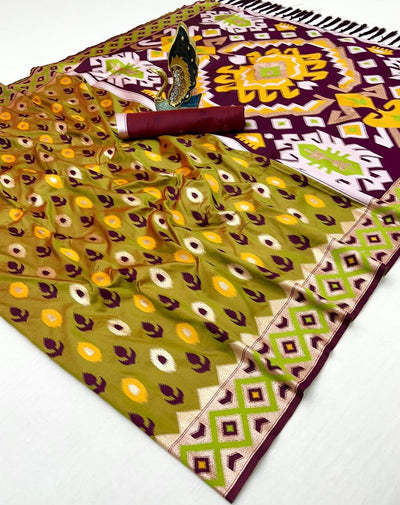 Zephyr Mustard Soft Banarasi Ikkat Saree With Classic Blouse Piece