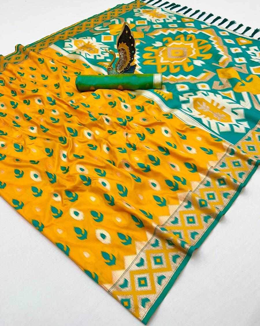 Bewitching Yellow Soft Banarasi Ikkat Saree With Smart Blouse Piece