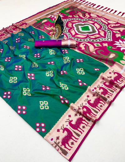 Desultory Green Soft Banarasi Ikkat Saree With Luxuriant Blouse Piece