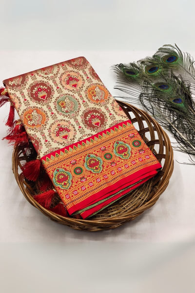 Entrancing Red Kanjivaram Silk Saree With Fairytale Blouse Piece