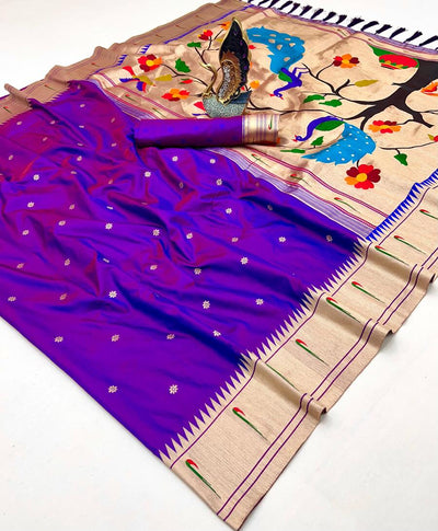 Demesne Royal Purple Paithani Silk Saree With Mesmerising Blouse Piece