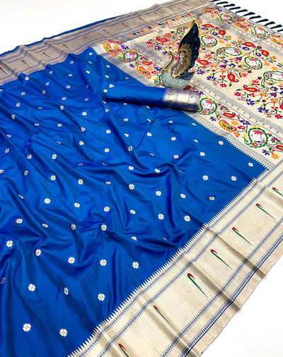Stunning Blue Paithani Silk Saree With Propinquity Blouse Piece