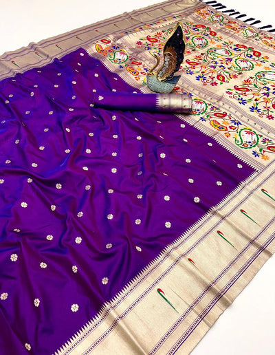 Ravishing Purple Paithani Silk Saree With Tremendous Blouse Piece