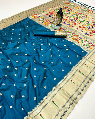 Prominent Rama Paithani Silk Saree With Divine Blouse Piece