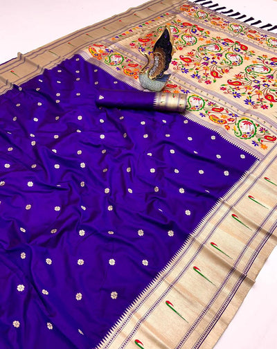 Phenomenal Royal Blue Paithani Silk Saree With Beguiling Blouse Piece