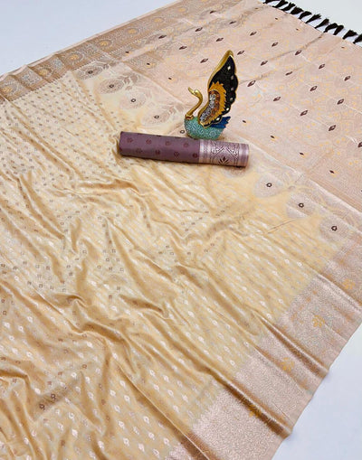 Alluring Beige Cotton Silk Saree With Fairytale Blouse Piece