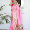 Energetic Baby Pink Paithani Silk Saree With Unique Blouse Piece