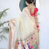 Sizzling Beige Paithani Silk Saree With Girlish Blouse Piece