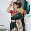 Breathtaking Dark Green Paithani Silk Saree With Majesty Blouse Piece