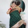 Breathtaking Dark Green Paithani Silk Saree With Majesty Blouse Piece