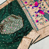 Breathtaking Dark Green Paithani Silk Saree With Majesty Blouse Piece